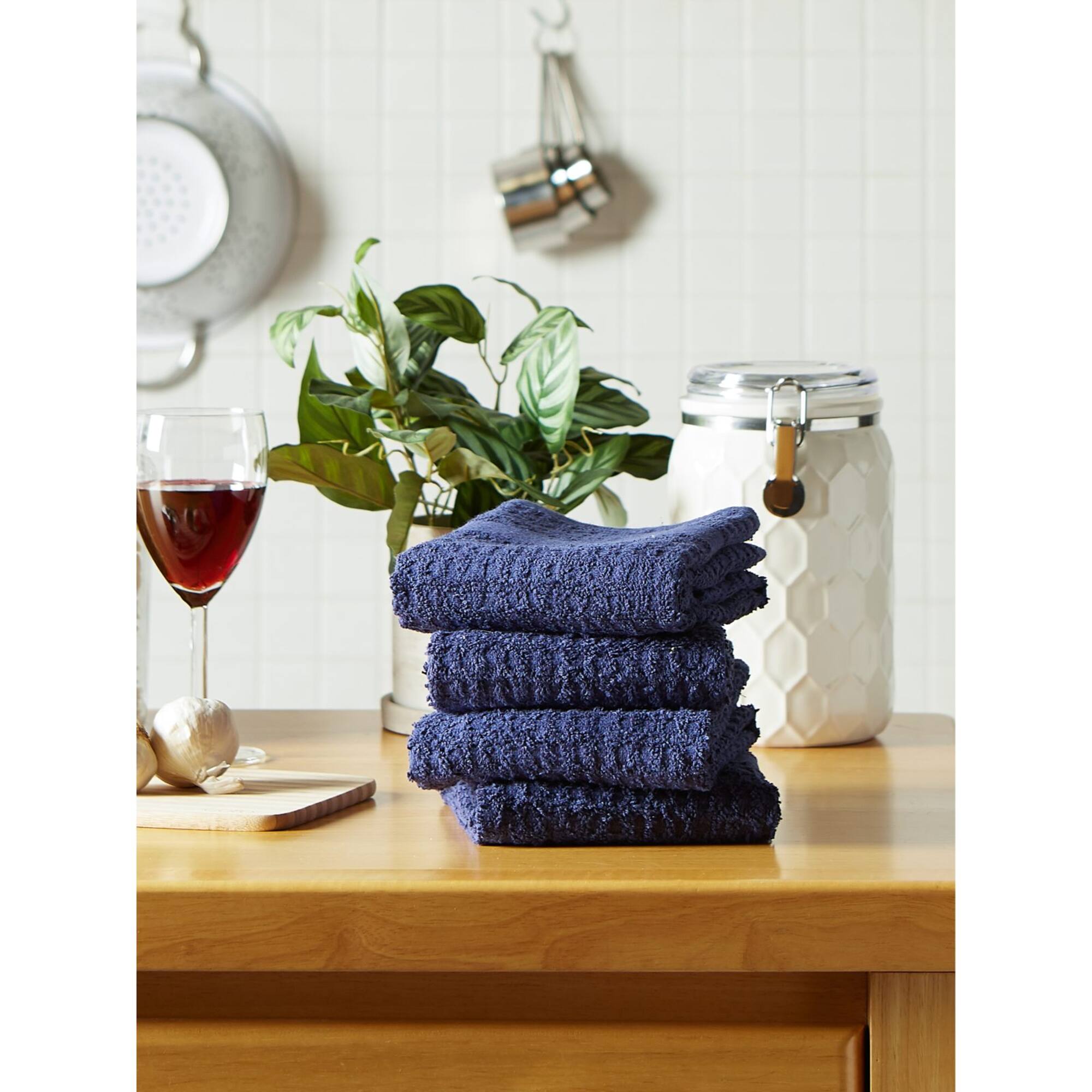DII® Solid Blue Waffle Terry Dishtowel, 4ct.
